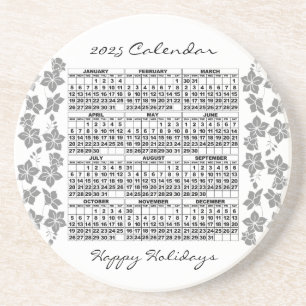 2025 Calendar Coaster Flowers White