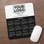 2025 Calendar Company Logo and Text Black White Mouse Pad<br><div class="desc">Modern professional calendar mouse pad features your logo, company name, and business contact information in black text on white over a modern white 2025 calendar on a black background. Add your logo, company name, and custom text (website, phone number, address, or slogan) in the sidebar. Your logo can be any...</div>