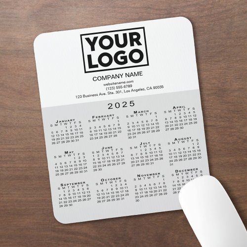 2025 Calendar Company Logo and Text Grey White Mouse Pad
