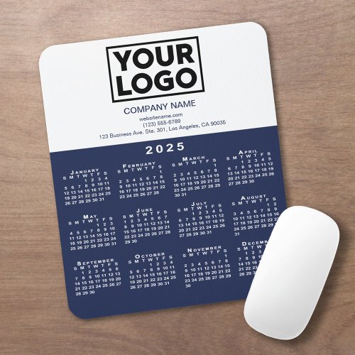 2025 Calendar Company Logo and Text Navy White Mouse Pad