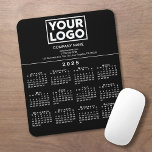 2025 Calendar Company Logo and Text on Black Mouse Pad<br><div class="desc">Simple professional calendar mouse pad features your logo, company name, and business contact information in white text over a modern white 2025 calendar on a black background. Add your logo, company name, and custom text (website, phone number, address, or slogan) in the sidebar. Your logo can be any shape. White...</div>