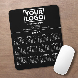 2025 Calendar Company Logo and Text on Black Mouse Pad