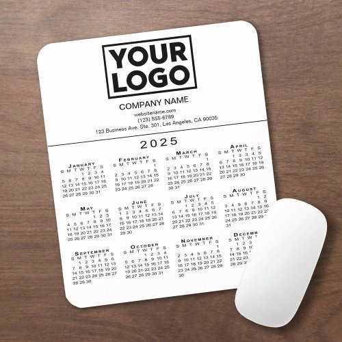 2025 Calendar Company Logo and Text on White Mouse Pad