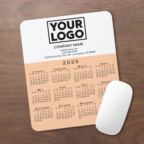 2025 Calendar Company Logo and Text Peach White Mouse Pad
