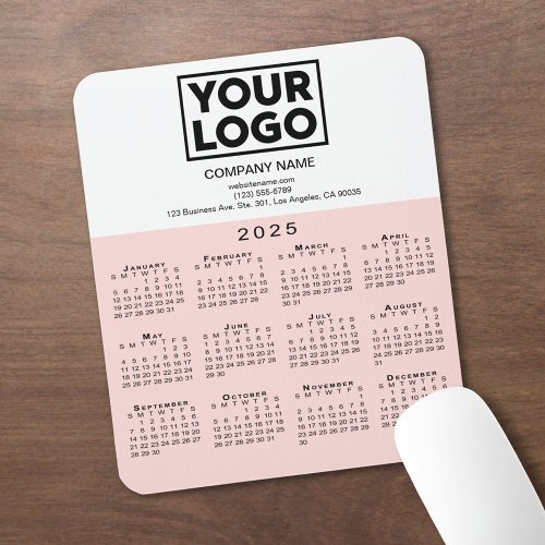 2025 Calendar Company Logo and Text Pink White Mouse Pad