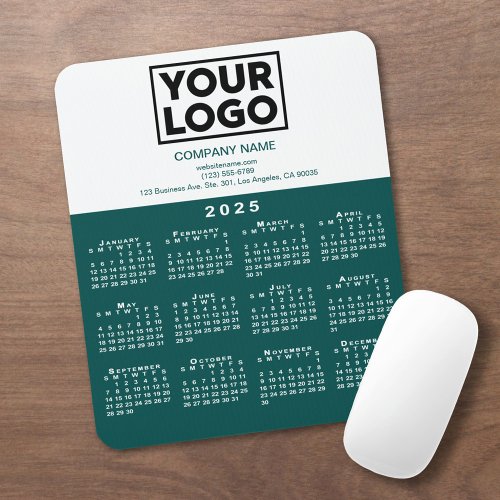 2025 Calendar Company Logo and Text Teal White Mouse Pad