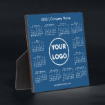 2025 Calendar Company Logo Blue Business Plaque<br><div class="desc">Create your own modern 2025 calendar business desktop plaque featuring your company logo, name, and website or contact info. Replace the sample logo, name, and text with your own in the sidebar. Surrounding your logo is a small white calendar on a blue background. (Changing the 2025 year text will NOT...</div>