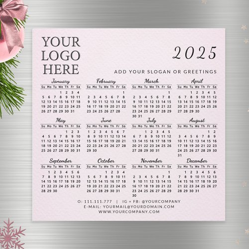 2025 Calendar Company Logo Business Blush Pink
