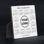 2025 Calendar Company Logo Business Desktop Plaque<br><div class="desc">Create your own modern 2025 calendar business desktop plaque featuring your company logo, name, and website or contact info. Replace the sample logo, name, and text with your own in the sidebar. Surrounding your logo is a small black calendar on a white background. (Changing the 2025 year text will NOT...</div>