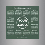 2025 Calendar Company Logo on Forest Green Magnet<br><div class="desc">Create your own modern 2025 calendar magnetic card featuring your company logo, name, and business website or contact info. Replace the sample logo, name, and text with your own in the sidebar. Surrounding your logo is a small white calendar on a forest green background. Your logo can be a circle,...</div>