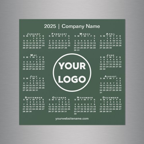 2025 Calendar Company Logo on Forest Green Magnet