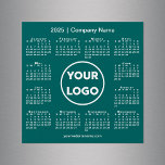 2025 Calendar Company Logo on Teal Green Magnet<br><div class="desc">Create your own modern 2025 calendar magnetic card featuring your company logo, name, and business website or contact info. Replace the sample logo, name, and text with your own in the sidebar. Surrounding your logo is a small white calendar on a teal green background. Your logo can be a circle,...</div>