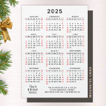 2025 Calendar Company Logo Simple Business Magnet<br><div class="desc">Create a 2025 business calendar magnet with your company logo and contact information as a practical keepsake or a favor for your clients and workmates for Thanksgiving Day, Christmas, New Year or other holidays and occasions. This simple, minimal design in white, black and red is easy to personalize and customize....</div>