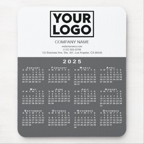 2025 Calendar Company Logo Text Dark Grey White Mouse Pad