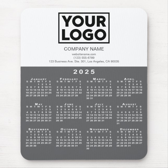 2025 Calendar Company Logo Text Dark Grey White Mouse Pad (Front)