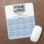 2025 Calendar Company Logo Text Light Blue White Mouse Pad<br><div class="desc">Modern professional calendar mouse pad features your logo, company name, and business contact information in black text on white over a modern black 2025 calendar on a light blue background. Add your logo, company name, and custom text (website, phone number, address, or slogan) in the sidebar. Your logo can be...</div>