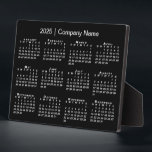 2025 Calendar Company Name Black Desktop Plaque<br><div class="desc">Stylish professional desktop calendar features a white 2025 calendar on a black background. Add your company's name in the sidebar. (Changing the 2025 year text will NOT change the calendar.) If you'd like a different color background to match the color of your business brand, tap "Edit using Design Tool" and...</div>