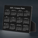 2025 Calendar Company Name Black Desktop Plaque<br><div class="desc">Stylish professional desktop calendar features a white 2025 calendar on a black background. Add your company's name in the sidebar. (Changing the 2025 year text will NOT change the calendar.) If you'd like a different color background to match the color of your business brand, tap "Edit using Design Tool" and...</div>