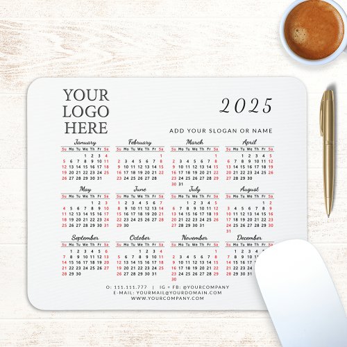 2025 Calendar Corporate Custom Business Logo Mouse Pad