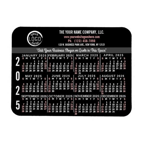 2025 Calendar Custom Business Logo Name Black Easy Magnet