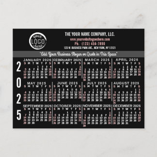 2025 Calendar Custom Business Logo Name Black Easy Postcard