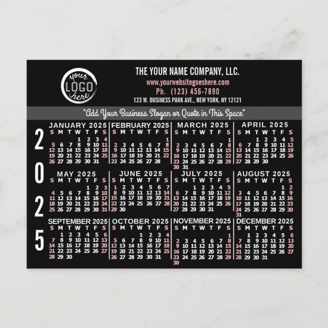 2025 Calendar Custom Business Logo Name Black Easy Postcard (Front)