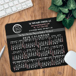 2025 Calendar Custom Business Logo Name Black Red Mouse Pad<br><div class="desc">These professional-looking 2025 calendar mousepads are perfect for your company office branding. They have large, easy-to-read, bold numbers in white and light red on black. Above that, brand your business with your corporate logo, business name, website, phone, address, and a slogan. Keep the date and all your company information at...</div>