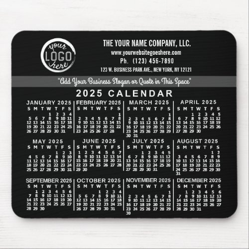 2025 Calendar Custom Business Logo Name Easy Black Mouse Pad