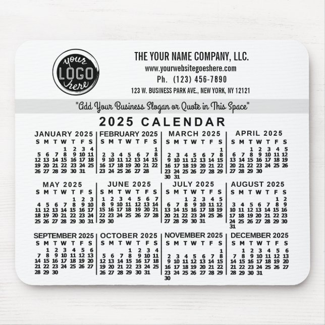 2025 Calendar Custom Business Logo Name Easy White Mouse Pad (Front)