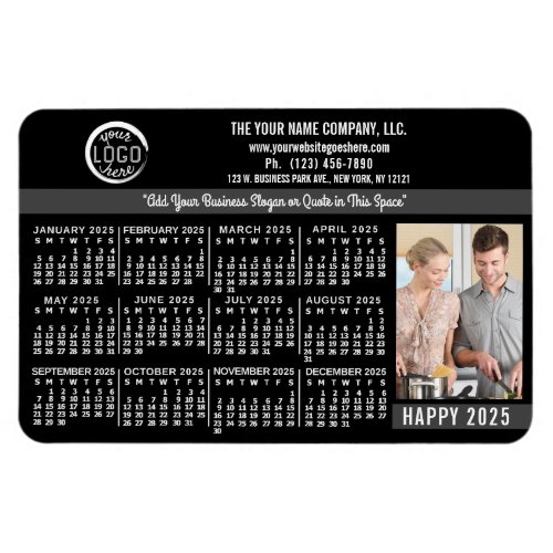 2025 Calendar Custom Business Logo Name Photo Blk Magnet