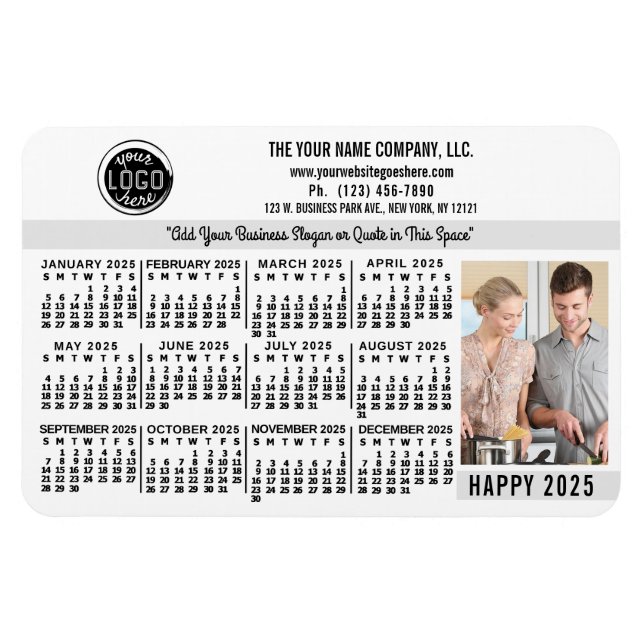 2025 Calendar Custom Business Logo Name Photo Whit Magnet (Horizontal)