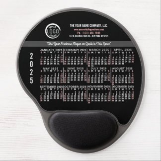 2025 Calendar Custom Business Logo Name Red Black Gel Mouse Pad