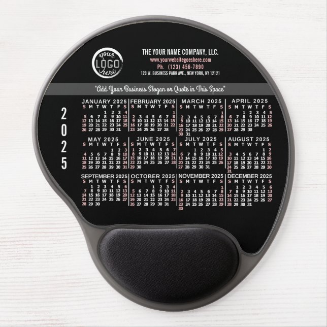 2025 Calendar Custom Business Logo Name Red Black Gel Mouse Pad (Front)