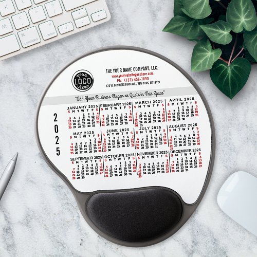 2025 Calendar Custom Business Logo Name Red White Gel Mouse Pad