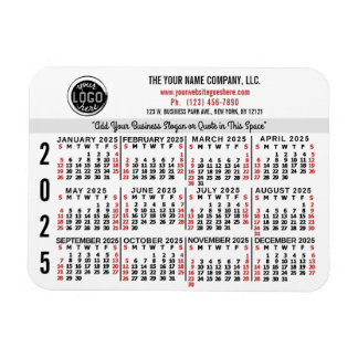 2025 Calendar Custom Business Logo Name White Easy Magnet