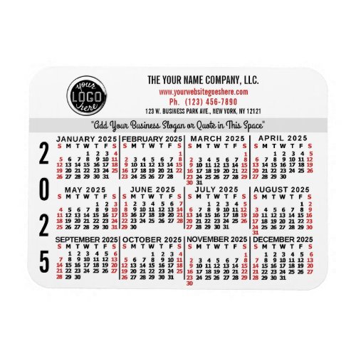 2025 Calendar Custom Business Logo Name White Easy Magnet