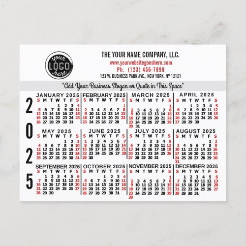 2025 Calendar Custom Business Logo Name White Easy Postcard