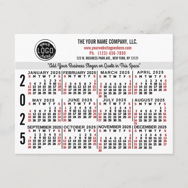 2025 Calendar Custom Business Logo Name White Easy Postcard (Front)