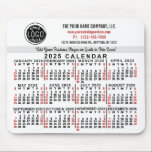 2025 Calendar Custom Business Logo Name White Red Mouse Pad<br><div class="desc">These professional-looking 2025 calendar mousepads are perfect for your company office branding. They have large, easy-to-read, bold numbers in black and red on white. Above that, brand your business with your corporate logo, business name, website, phone, address, and a slogan. Keep the date and all your company information at your...</div>
