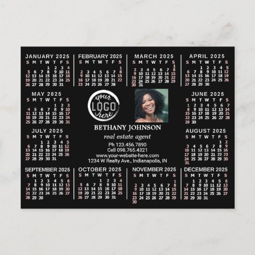 2025 Calendar Custom Business Logo Photo Text Easy Postcard