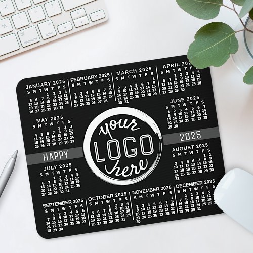 2025 Calendar Custom Business Logo Text Easy Black Mouse Pad