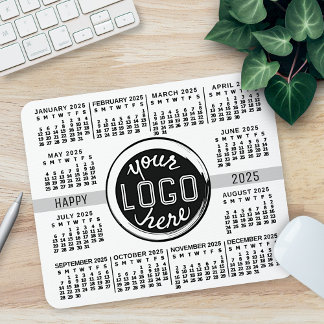 2025 Calendar Custom Business Logo Text Easy White Mouse Pad