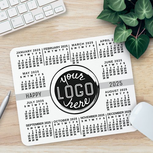 2025 Calendar Custom Business Logo Text Easy White Mouse Pad