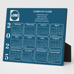 2025 Calendar Custom Company Name & Logo Blue Plaque