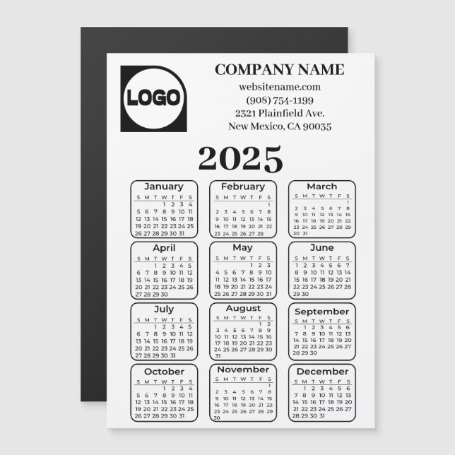 2025 Calendar Custom Company Name & Logo Magnet (Front/Back)