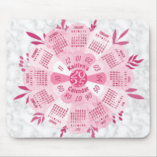 2025 Calendar Custom Name Boho Pretty Pink Flower Mouse Pad