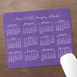 2025 Calendar Custom Name Purple Linen Photo Mouse Pad<br><div class="desc">Add your own inspiring message to a purple 2025 calendar mouse pad featuring the dates superimposed over a photograph of violet linen. Your name and message will appear at the top in white script text. It reads: "Make 2025 Amazing, [NAME]!" (Changing the 2025 year text will NOT change the calendar.)...</div>