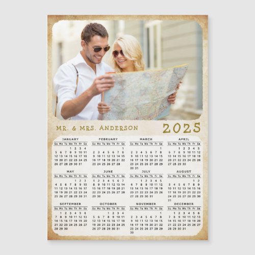 2025 Calendar Custom Photo Family Name Magnet Card