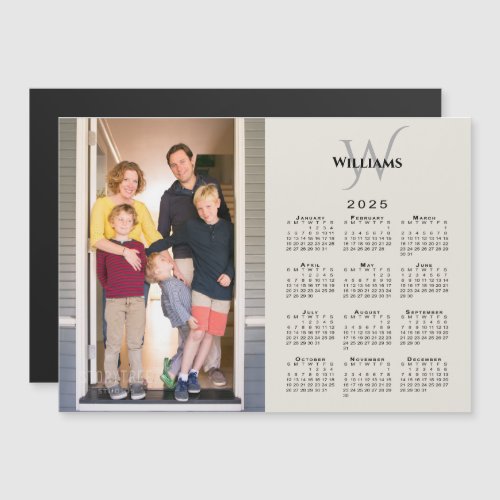 2025 Calendar Custom Photo Monogram Beige Magnet