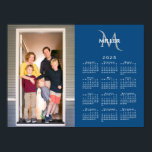 2025 Calendar Custom Photo Monogram Name Blue Poster<br><div class="desc">Modern 2025 calendar poster features your vertical photo on the left and your monogram and name above the white calendar on the right on a blue background. Replace the sample image and text with your own in the sidebar. Makes a great gift for family. If you'd like to change the...</div>